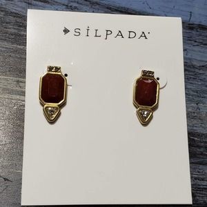 Silpada Mirage gold tone and maroon stud Earrings New